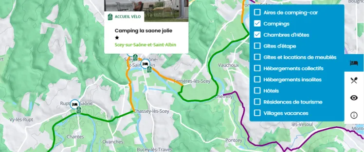 Trouver/repérer les Accueil Vélo autour de l'itinéraire